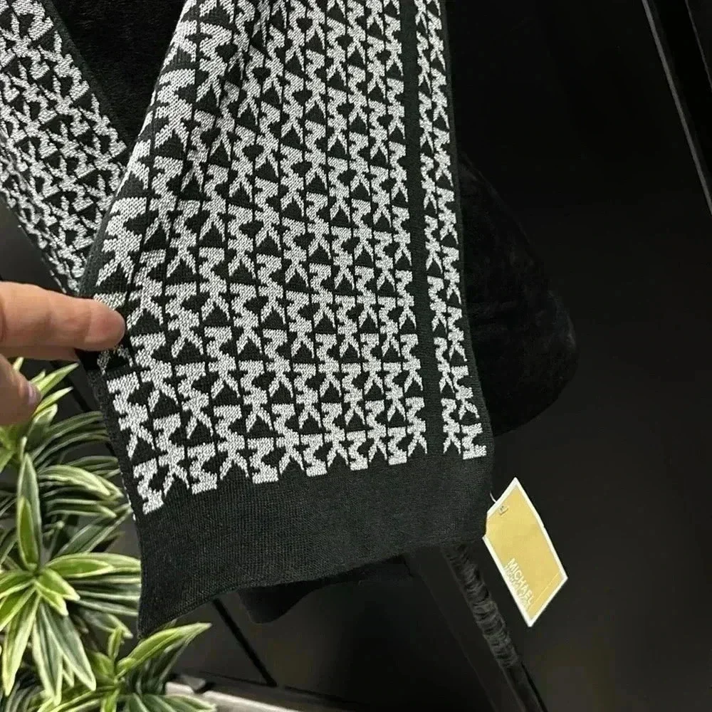 Michael Kors Knit Scarf,silver threading, MK logo throughout,- 10”Wx 62”L